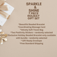 Promotional text for a 'Sparkle & Shine' holiday gift set on a beige background with decorative elements.